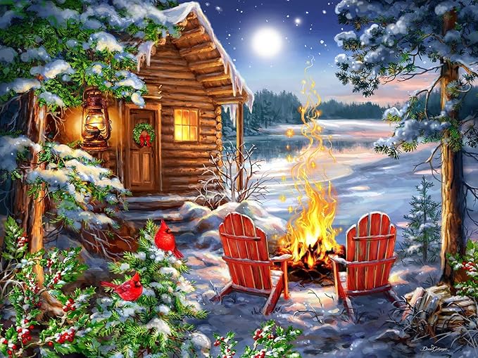 Springbok Christmas Cabin 500 Piece Jigsaw Puzzle for Adults or Children Designed for Holiday Fun- Made in The USA with Precision fit Pieces for a Great Puzzling Experience