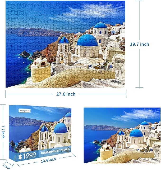 Jigsaw Puzzles 1000 Pieces Puzzles for Adults Dreamy Aegean Sea Puzzles Greece Santorini Landscape Puzzle Natural Scene Hard Puzzles for Adults Teens Kids Interactive Toy Brain Teaser