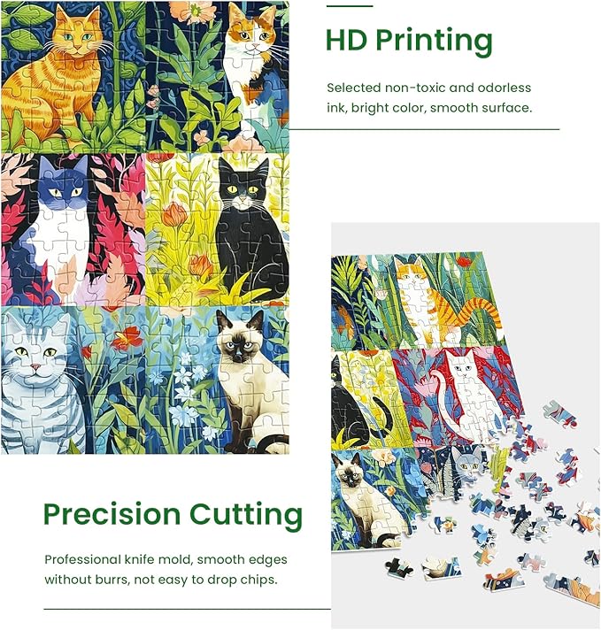 300 Piece Puzzle for Adults-Cats and Flowers | Recycled Cardboard Jigsaw Puzzles 300 Pieces | Challenging Family Activity Great Gift Idea for Family Friends | Difficult Puzzles Size 20.5X 15 inches