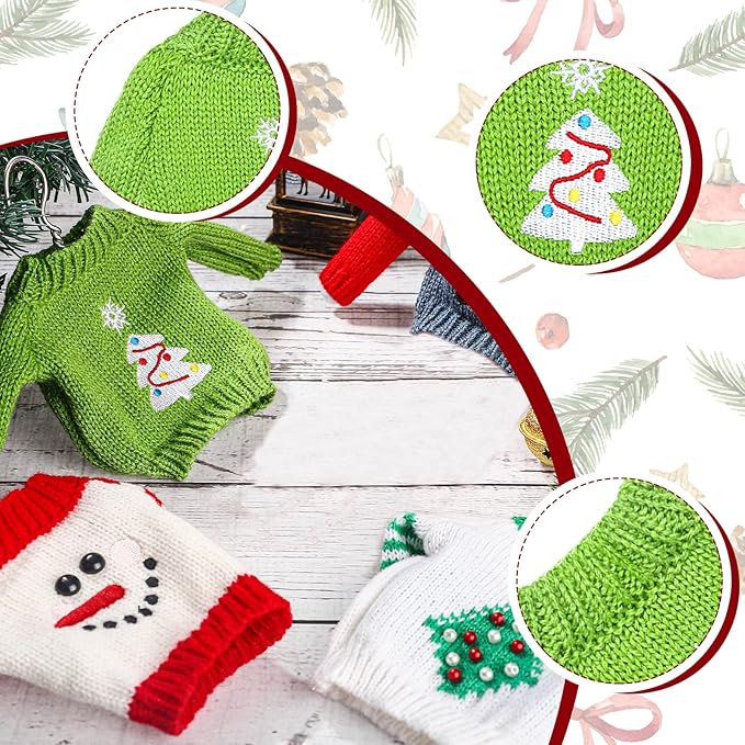 Chalyna 6 Pcs Christmas Doll Clothes Christmas Accessories Outfit Small Sweater Knitted Clothing Xmas Accessory Santa Clothing Accessories Clothes, Doll is Not Included(Cute)
