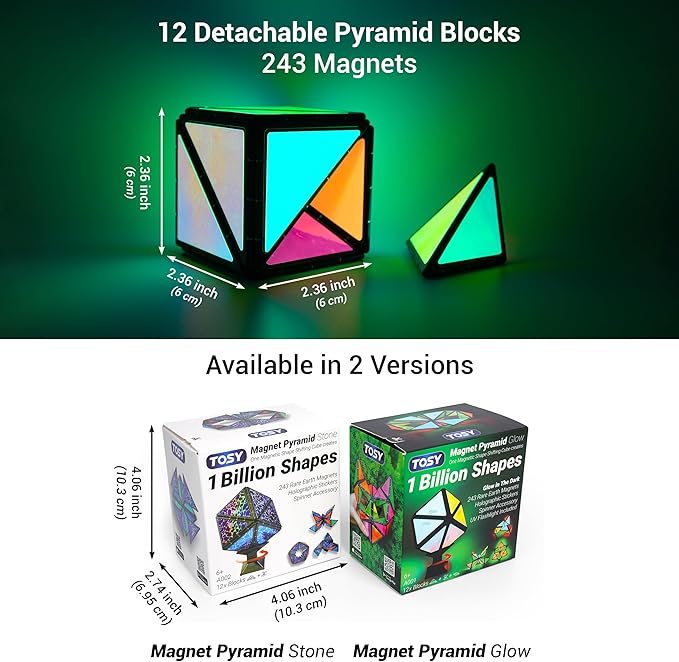 TOSY Magnet Pyramid Stone - 1 Cube Transforms into 1 Billion Shapes (Bunny, Egg Basket, Flowers, Heart…), 243 Rare Earth Magnets, Holographic Design, Puzzle/STEAM Toy, Easter Birthday Gift, 2-Pack