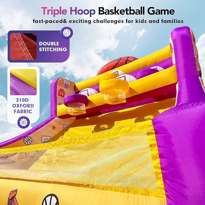 13x10x10 Ft Inflatable Basketball Hoop Shot with Blower, 5 Hoops, 4 Balls, Portable Inflatable Basketball Game Ideal for Organized Events, Carnivals, Birthday Parties, Festivals