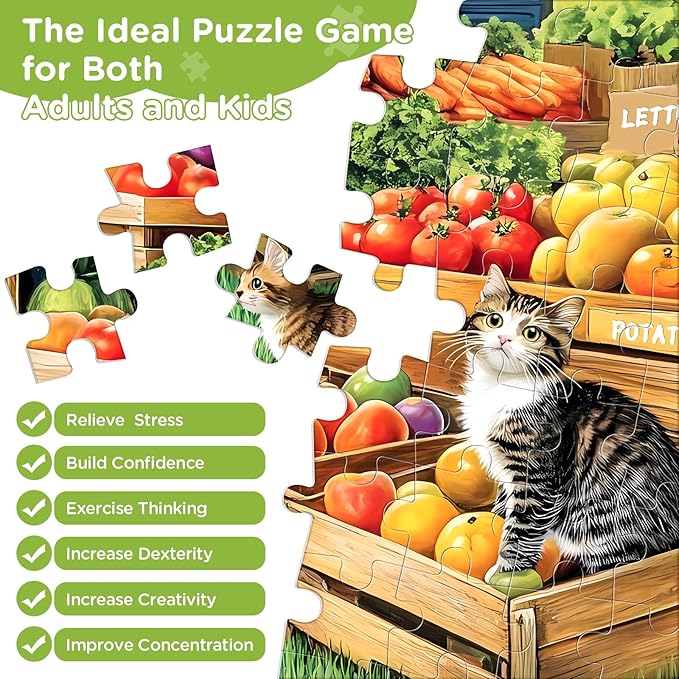 500 Pieces Jigsaw Puzzles for Adults, Truck and Cats Puzzle for Adults Seniors, Fruits and Vegetables Puzzle 500 Pieces, Gift for Birthday, Home Decor, Fun for Family Entertainment 20.5x15in
