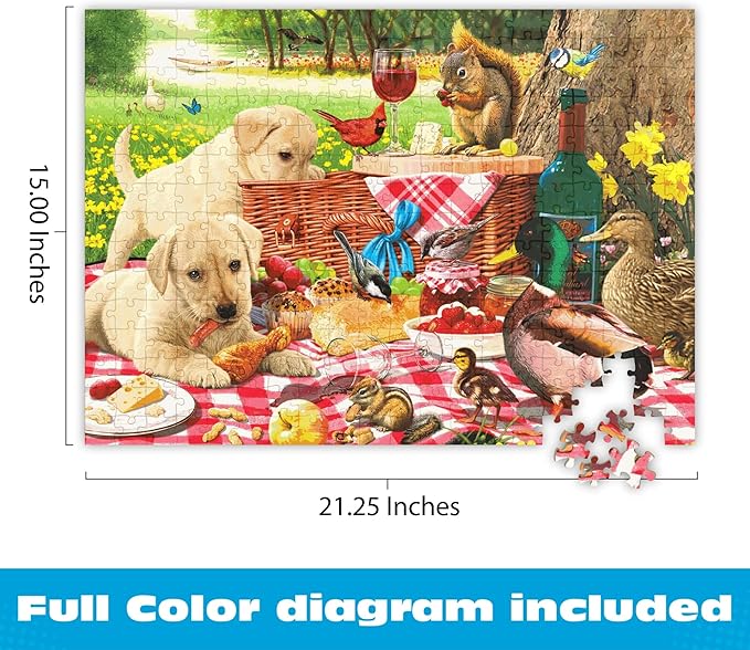 Buffalo Games - Picnic Raiders - 300 Piece Puzzle for Adults, Oversized Large Jigsaw with Easy to Grasp Pieces - Steve Read - Adorable Animals Collection