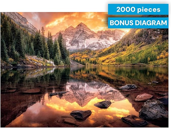 Buffalo Games - Maroon Lake Reflections - Joshua Snow - 2000 Piece Jigsaw Puzzle for Adults - Scenic Nature Puzzle, Challenging Mountain Landscape, Bonus Poster Included, Finished Size 38.50 x 26.50