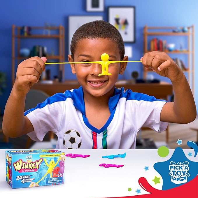Pick A Toy Stretchy Happy Man Sticky Toy for Kids Party Favors: Bendy Toys Set of 24 - Perfect Stretchy Toys and Small Prizes for Goody Bag Stuffers, Easter Egg Fillers