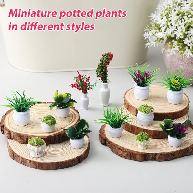 STOBOK 13Pcs Miniature Dollhouse Plant Flowers: Miniature Bonsai Plants Mini Artificial Potted Flower Fake Tiny Greenery Ornament Crafts for Doll House Furniture Home Decor, Random Color