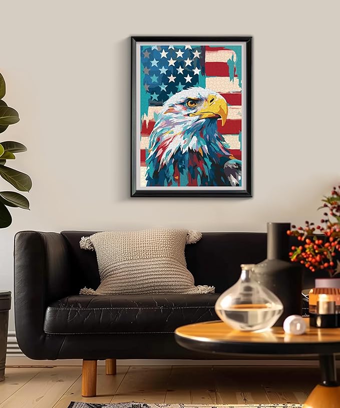 Puzzles for Adults 1000 Pieces, American Flag Bald Eagle 1000 Piece Puzzles with Letters on Back, Patriotic Faith Hard Jigsaw Puzzles for Family Fun Gifts Home Decor, 1:1 Poster