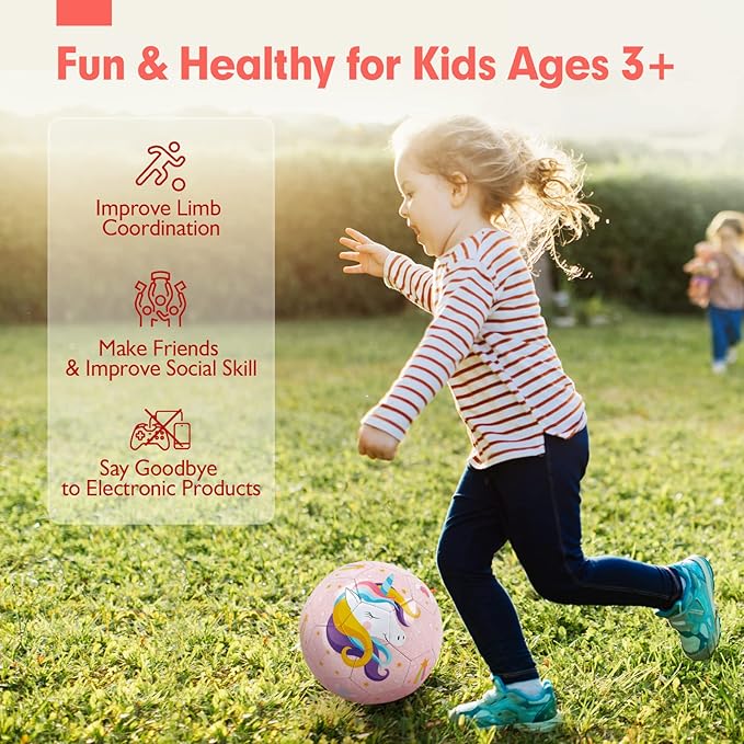 hahaland Size 3 Soccer Ball for Kids with Pump & Mesh Bag - Glitter Unicorns Soccer Ball Gifts for Girls 3 Year Old -Sports & Outdoor Play Toys for Baby Girls Boys Ages 3 4 5 6 7 8