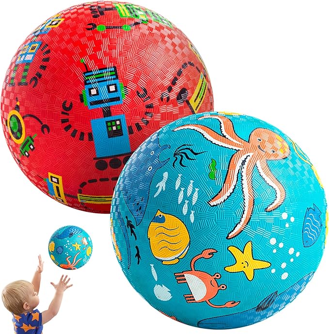 PlayZap 2 Pack Playground Balls for Toddlers, Kickballs for Kids 3-12, 8.5" Rubber Bouncy Balls with Pump, Indoor & Outdoor Dodgeball Toys for Boys & Girls Gifts, Red Blue