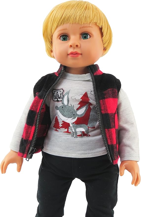 American Fashion World Boy’s Outdoorsy 3 Piece Vest and Pant Sets for 18-Inch Dolls | Premium Quality & Trendy Design