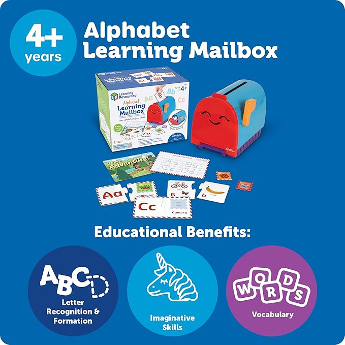 Learning Resources Alphabet Learning Mailbox - Montessori Toddler Toys, ABC Letter Tracing, Writing Practice, Manipulatives for Preschoolers, Gifts for Boys and Girls, Pretend Play, Fine Motor