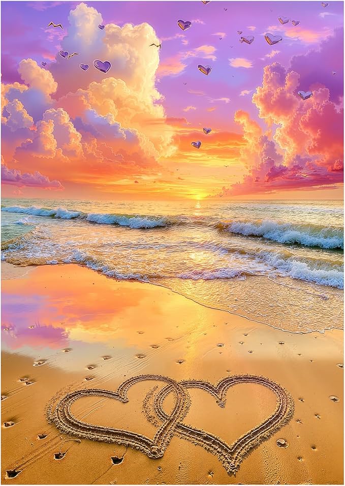 1000 Pieces Jigsaw Puzzles for Adults, Romantic Heart Beach Sunset Puzzle with Letters on Back, 20×28 Inch Hard Difficult Challenging Adult Puzzle for Gift & Home Decor