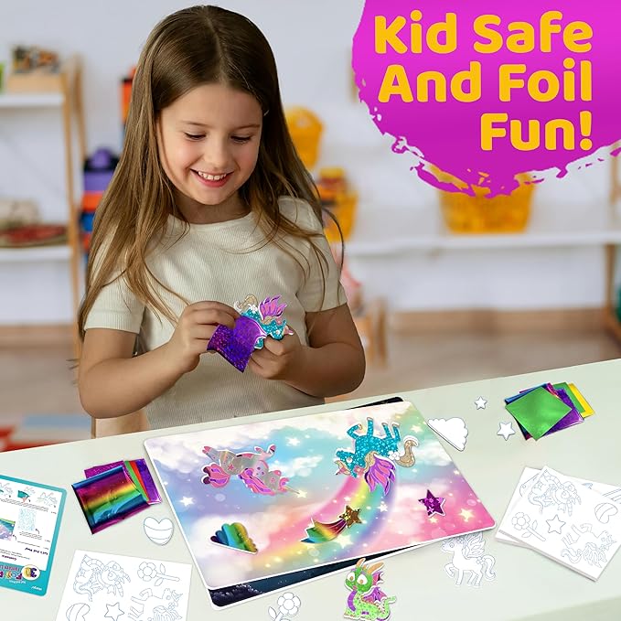 stargo 2 Pack – Foil Art Kit for Kids, Fun Craft Set with Stickers & Foil Sheets – Creative Arts & Crafts Activities for Gifts, Birthday Party, Girls, Boys Ages 4-8, 4-6, 5 6 7 8