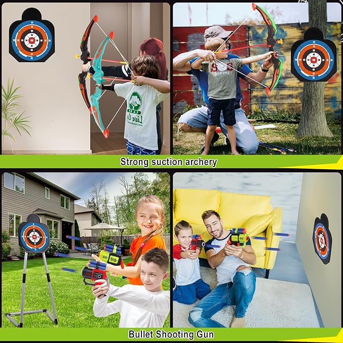 TWFRIC 2 Pack Bow and Arrow for Kids - LED Light Up Archery Set with 16 Arrows, 1 Standing Target & 2 Quivers - Fun Indoor/Outdoor Toy for Boys & Girls Aged 3-12