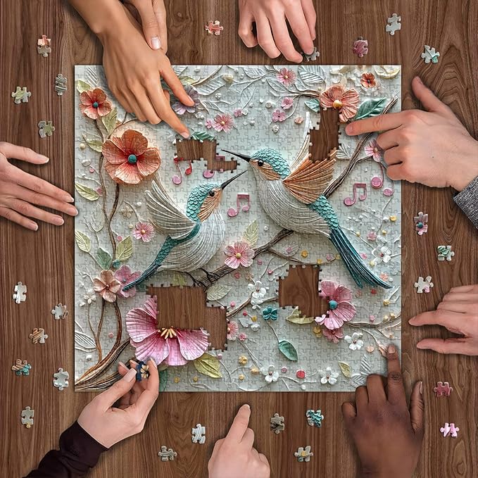 Songbird Puzzle for Adults 1000 Pieces, Birds Flower Garden Relief Art Puzzle, Nature Floral Animal Jigsaw Puzzle Challenge