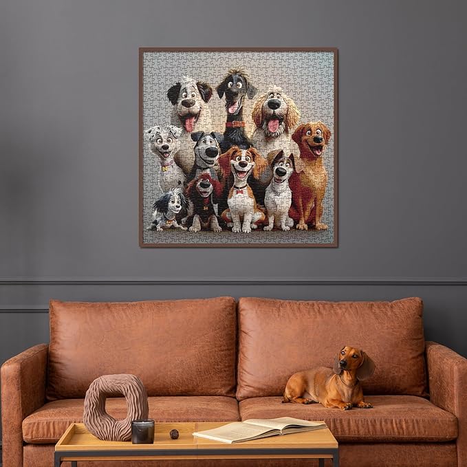 Cute Puppy Puzzle for Adults 1000 Pieces, Dog Cartoon Jigsaw Puzzle Golden Retriever, Animal Labradoodle Golden Doodle Doberman Puzzle