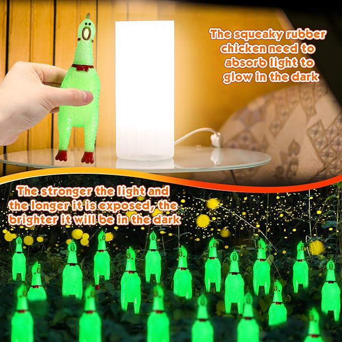 Honoson 50 Pcs Glow in The Dark Rubber Chicken 6.5 Inch Luminous Screaming Glowing Novelty Squeaky Chicken Prank Novelty Party for Adults, Family Games (Green)