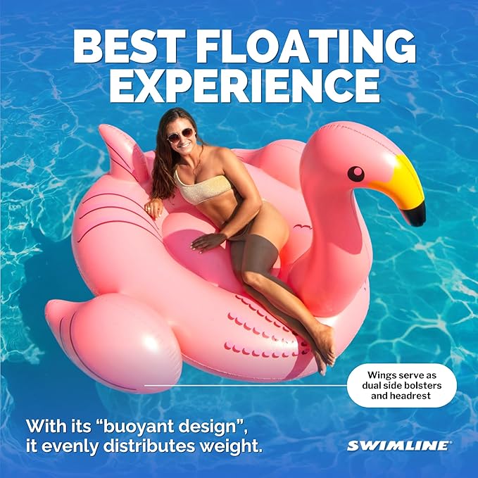 SWIMLINE ORIGINAL 90627 Giant Inflatable Flamingo Pool Float | Stylish Ride-On Raft with Stable Wings & Legs | Lounge Floatie Great for Summer Fun