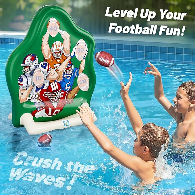 Funscape Kids Fun Pool Toys, Inflatable Football Toss Target Game, Swimming Pool Floats, Beach Yard Outdoor Water Play, Summer Party Birthday Sport Gift 3 4 5 6 7 8 9 12 Yrs Boy Girl Teen