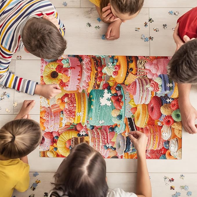 Jigsaw Puzzles for Adults 1000 Pieces, Colorful Delicious Donut Food Cakes Difficult Challenging Unique Puzzle for Game Night Family Home Decor, 20x27 Inches, Cakes