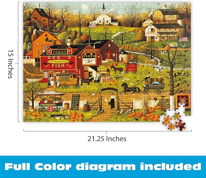 Buffalo Games - Blackbirds Roost at Mill Creek - Charles Wysocki - 500 Piece Autumn Jigsaw Puzzle for Adults - Fall Harvest Americana Scene - Cozy Puzzle for Game Nights