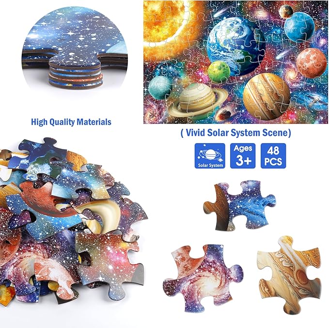 Jumbo Floor Puzzle for Kids,48 Piece Solar System Planet Large Jigsaw Puzzles for Toddler Ages 3-5,Preschool Educational Learning Space Toys,Easter Gift for Boys & Girls Ages 4-8