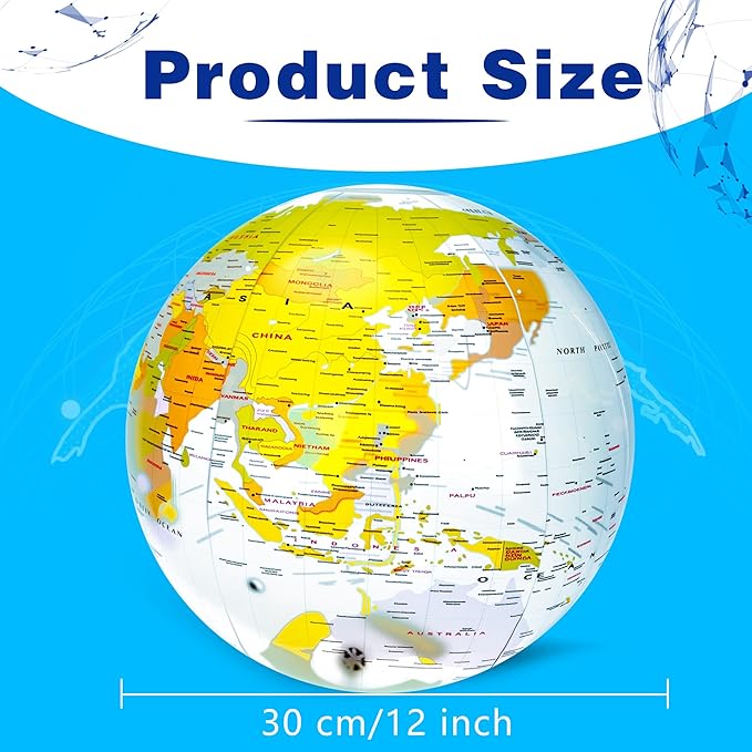 12 Pack 12 inches Inflatable Globe Blow up World Globe PVC Earth Beach Ball Globes for Party Bags Swimming Pool Game Geography Classroom Playing or Teaching Party Favors Decorations (Color Set 1)