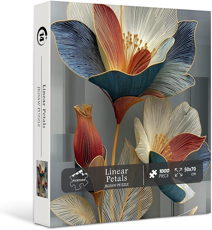 PICKFORU Floral Art 1000 Piece Puzzle for Adults, Linear Petals Jigsaw Puzzles Gradient, Modern Flower Puzzle Theme as Home Decor