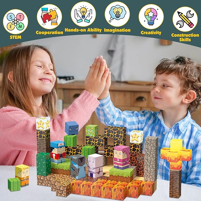 200PC Magnetic Building Blocks Set, 1 inch Light Up Magnetic Blocks for Boys Girls Ages 3 4-8, Magnet Cubes Montessori Sensory Stacking Toys Construction Toys Birthday Present