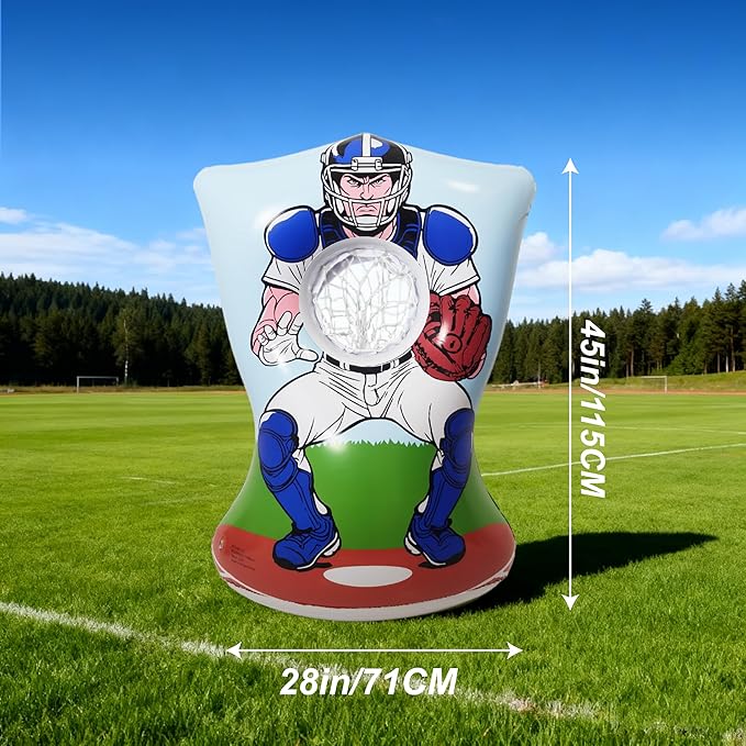 Inflatable Baseball Training Toss Game Inflatable Baseball Pitching Target for Kids, Double-Sided Outdoor & Indoor, Includes 4 Baseballs, Pump & Patch Kit Baseball Game Gifts for 36 Months+