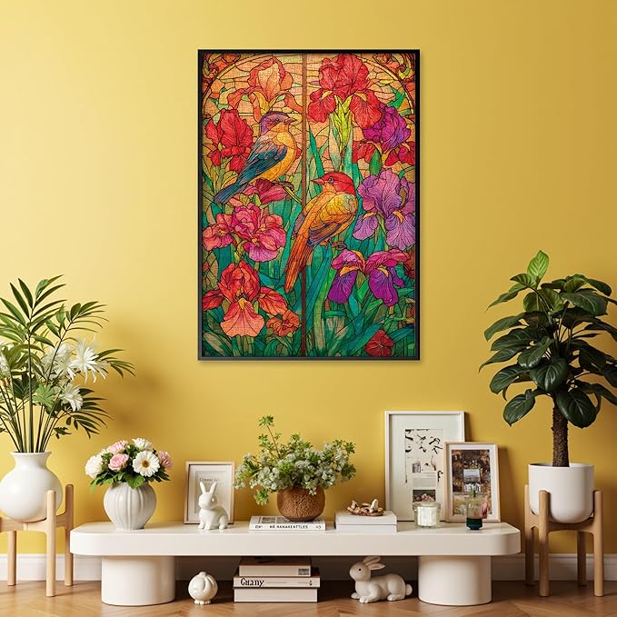 Stained Glass Flora & Fauna Jigsaw Puzzles 1000 Pieces for Adults -Challenging Glass Mosaic Art, Premium Matte Finish, 27.56 x 19.68 Inches, Perfect for Game Nights