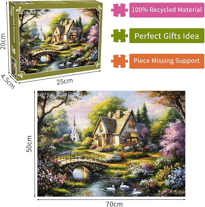 Beautiful Cottage Jigsaw Puzzles 1000 Pieces for Adults Quaint Church 1000 Piece Jigsaw Puzzles for Adults