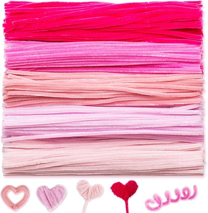 Peryiter 500 Pieces Pipe Cleaners Chenille Stems for Flowers Craft Supplies Bulk Fluffy Fuzzy Sticks for DIY Art Projects Creative Gift Wrapping Party Decorations(Pink,12 Inch)