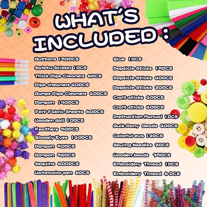 ANTDECOUS Arts and Crafts Supplies Kit for Kids - 1650+PCS Craft Supplies & Materials for Kids Creative Art Birthday Holiday Gift Craft Kits for Girls Boys 4+ 5 6 7 8 9 Year Old