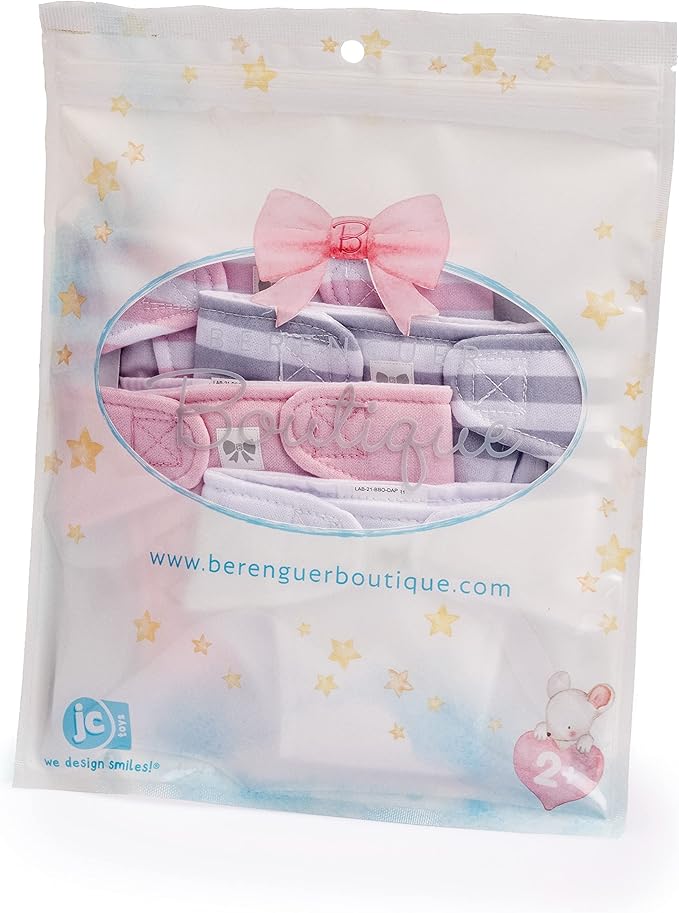 JC Toys Baby Doll 4 Pack Fabric Diapers | Washable, Reusable, Adjustable Eco Diapers | Fits Dolls 14 to 18 inch in Pink/White/Grey