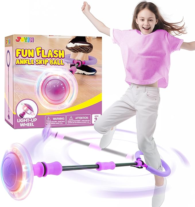 JOYIN Purple Ankle Skip Ball with Flashing Lights, Toy for Kids Indoor & Outdoor, Flashing Swing Ball Foldable Sports Toy, Birthday Gifts for Kids 3 4 5 +