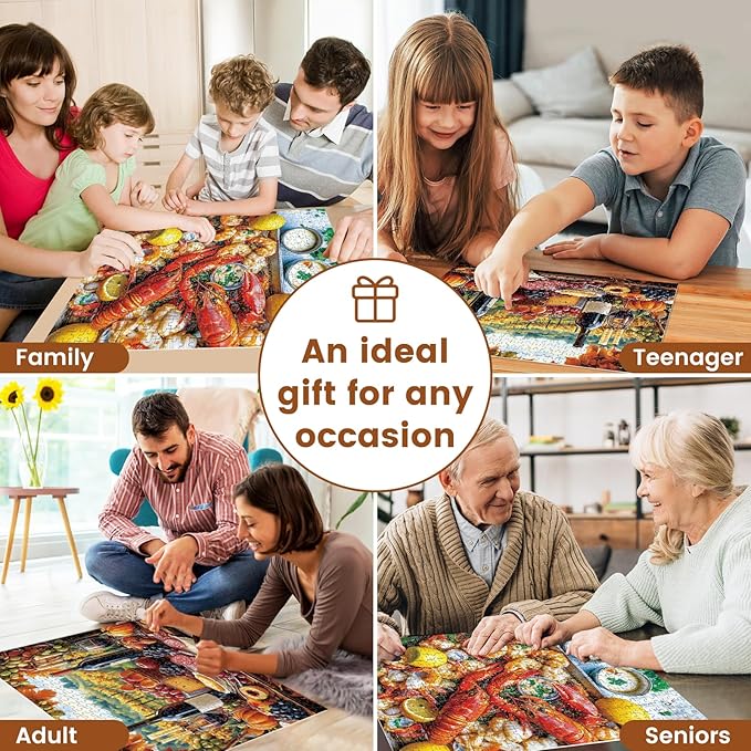 2 Pack Puzzles for Adults 500 Piece Winery & Seafood Dinner Jigsaw Puzzles for Adults, 500 Pieces Birthday Party for Family, Funny Puzzle, 20.5x15 in