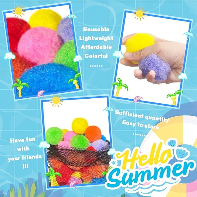100PCS Reusable Water Balls,Outdoor Water Balloons for Kids,Water Games Toys Sponge Soaker Ball for Boys,Girls,Summer Backyard,Pool Party,Fun Lawn,Beach(7 Colors)
