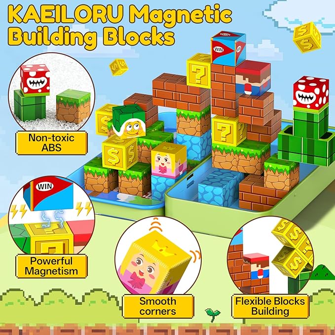 Magnetic Blocks Travel Toys for Kids Ages 4-8, 35 PCS Magnetic Cubes STEM Learning Set with Portable Iron Storage Box Construction Learning Toys for Toddlers Ages 3-5