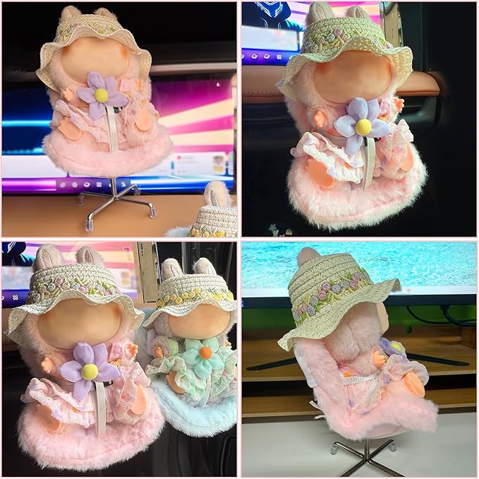 Car Seat for Dolls (10-17cm), Cute Doll Accessory with Soft Furry Cushion, Air Vent Clip & Desktop Stand, Display Sofa for Blind Box Fans & Collectors, Functional Car Ornament (Pink)