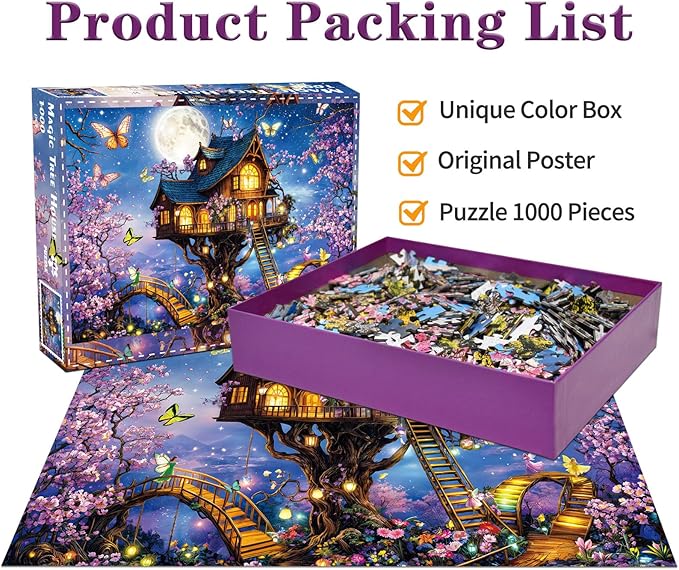 HUADADA 1000 Piece Puzzles for Adults - Elf Tree House - Jigsaw Puzzles for Adults 1000 Piece Fairy Tale House Educational Games Colorful Puzzles for Home Decoration