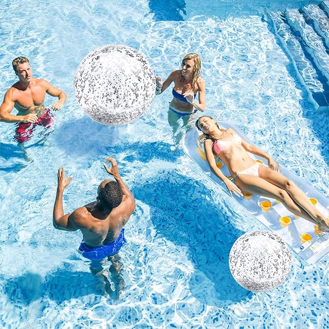 TURNMEON 5 Pack Sequins Beach Balls Pool Toys Balls 16 Inch 24 Inch Confetti Glitters Inflatable Clear Beach Ball Swimming Pool Water Beach Toys Summer Outdoor Party Favors for Kids Adults