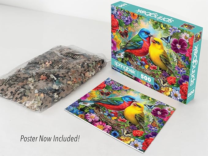 Springbok Spring Birds Serenade 500 Piece Jigsaw Puzzle for Adults - Poster Now Included - Colorful Bird Puzzle - Unique Cut Pieces - Made in USA