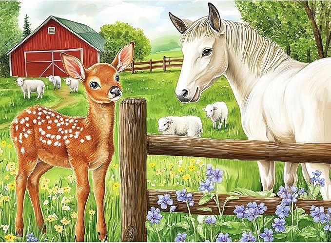 300 Pieces Puzzle for Adults-Deer Jigsaw Puzzle-Farm Horse Puzzles for Kids Ages 8-10-Animal Pet Lover Challenging Puzzles for Friends Family Activity Game Nights Gifts-20.5x15IN
