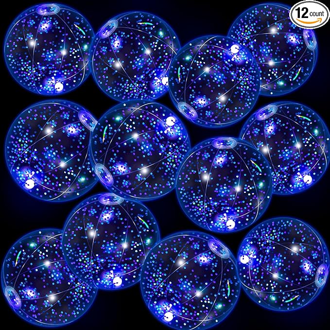 12 Pack 12 Inch Glow in The Dark LED Beach Ball Jumbo Confetti Glitters Inflatable Ball Swimming Pool Game for Party Pool Summer