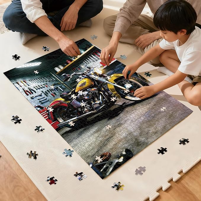 Puzzle for Adults 1000 Pieces,Golden Motorcycle in Garage JigsawPuzzle, Challening Impossible Difficult Hard Fun 1000 Pieces Jigsaw Puzzles for Adults