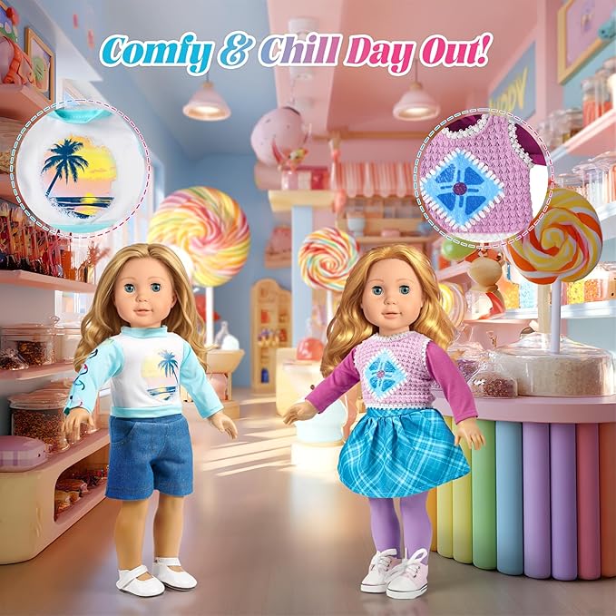 WONDOLL 9 Sets American 18 Inch Doll Clothes and Accessories - Outfits Sets - Princess Fashion Bundle for Girl(No Doll)