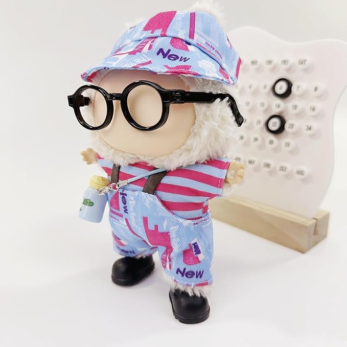 15-17cm Fashion Doll Clothes, Cool Overalls 6Pcs Doll Outfits and Accessories for Dress Up/Collectors (Hat + Top + Pants + Water Bottle + Glasses + Shoes)(No Dolls)