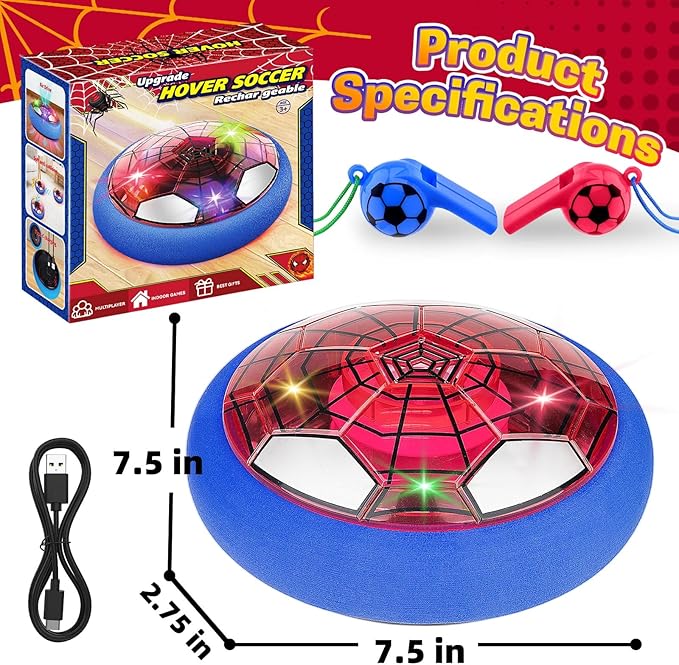 SUYUKI Hover Soccer Ball for Kids Boys, Spider Soccer Toys for Boys 4 5 6 7 8 9 10, Indoor Boy Toys with Led Lights and Foam Cushion Spider Hover Football Air Power Football